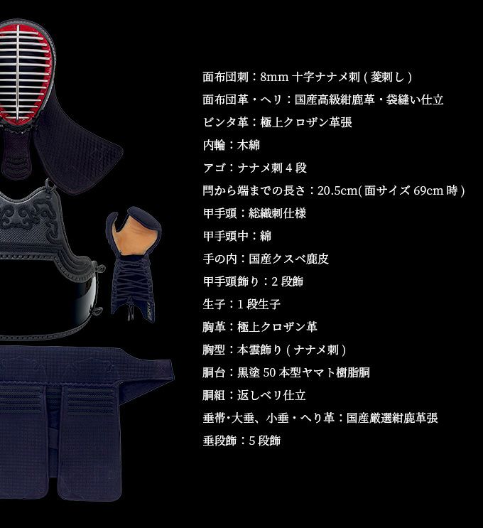 「京都吉祥」8ｍｍ格子刺 剣道防具セット